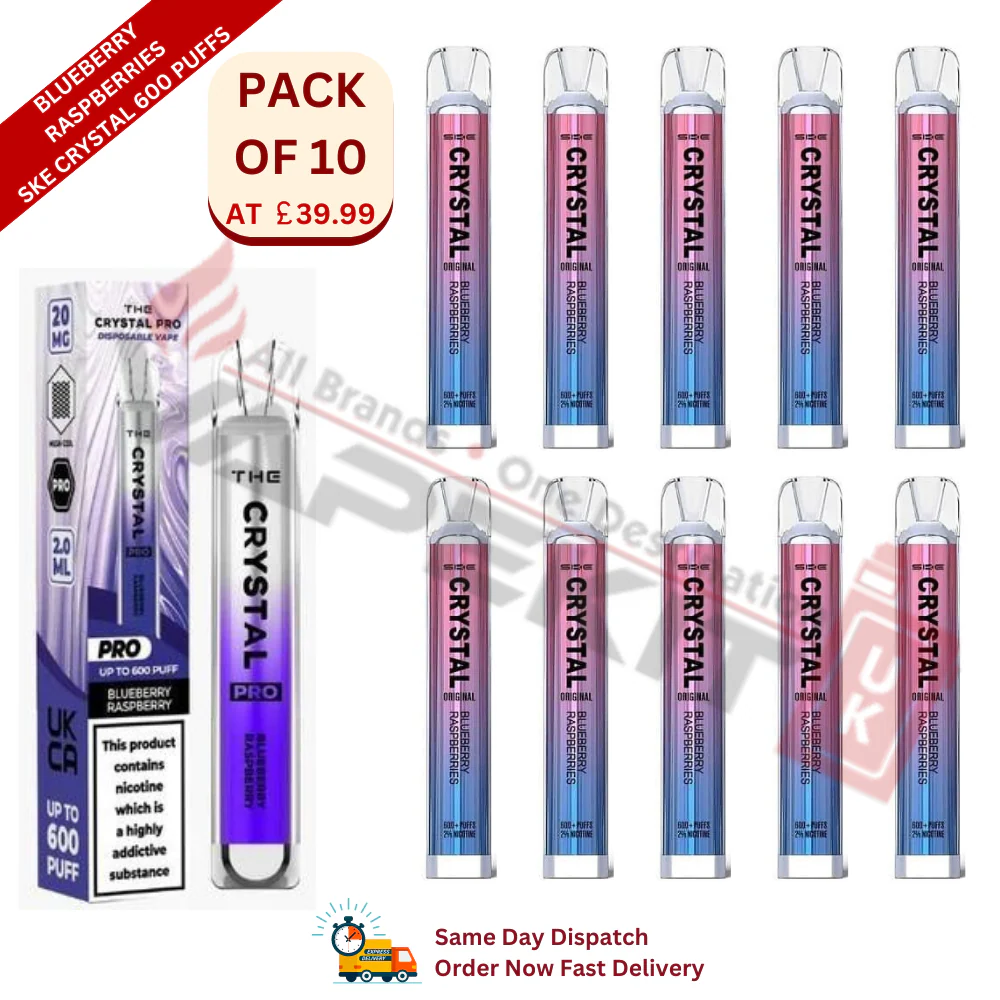 Blueberry Raspberries SKE Crystal 600 Puffs Prefilled Vape Device 10 Pack