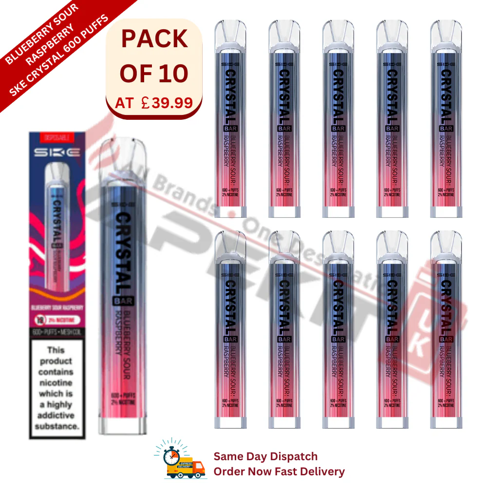 Blueberry Sour Raspberry SKE Crystal 600 Puffs Prefilled Vape 10 Pack
