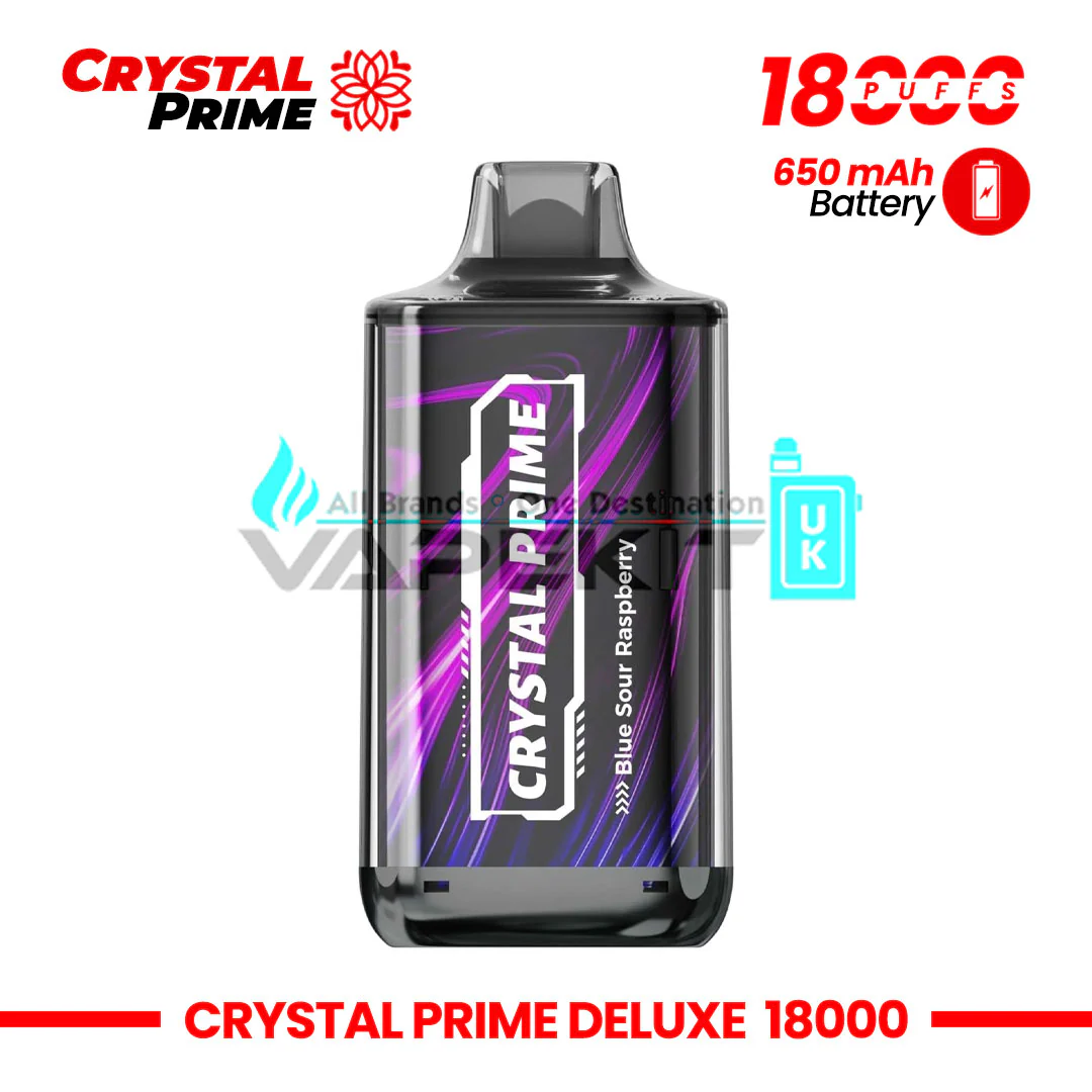 Deluxe Crystal Prime 18k Puffs Blue Sour Raspberry Prefilled Vape-£10.99