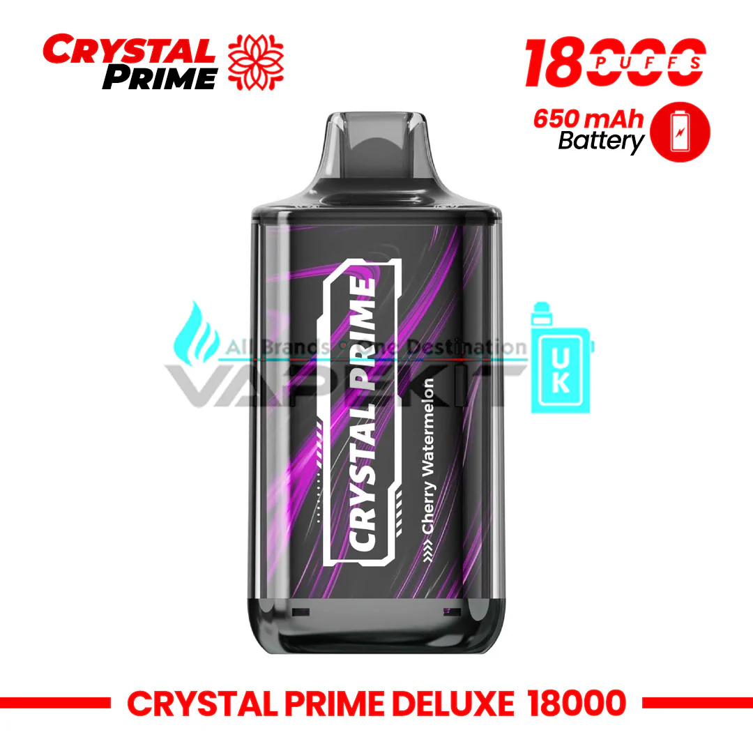 Deluxe Crystal Prime 18k Puffs Cherry Watermelon Prefilled Vape-Ā£10.99