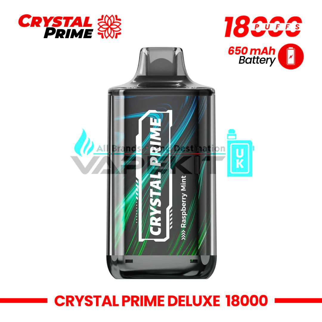 Deluxe Crystal Prime 18k Puffs Raspberry Mint Prefilled Vape-£10.99
