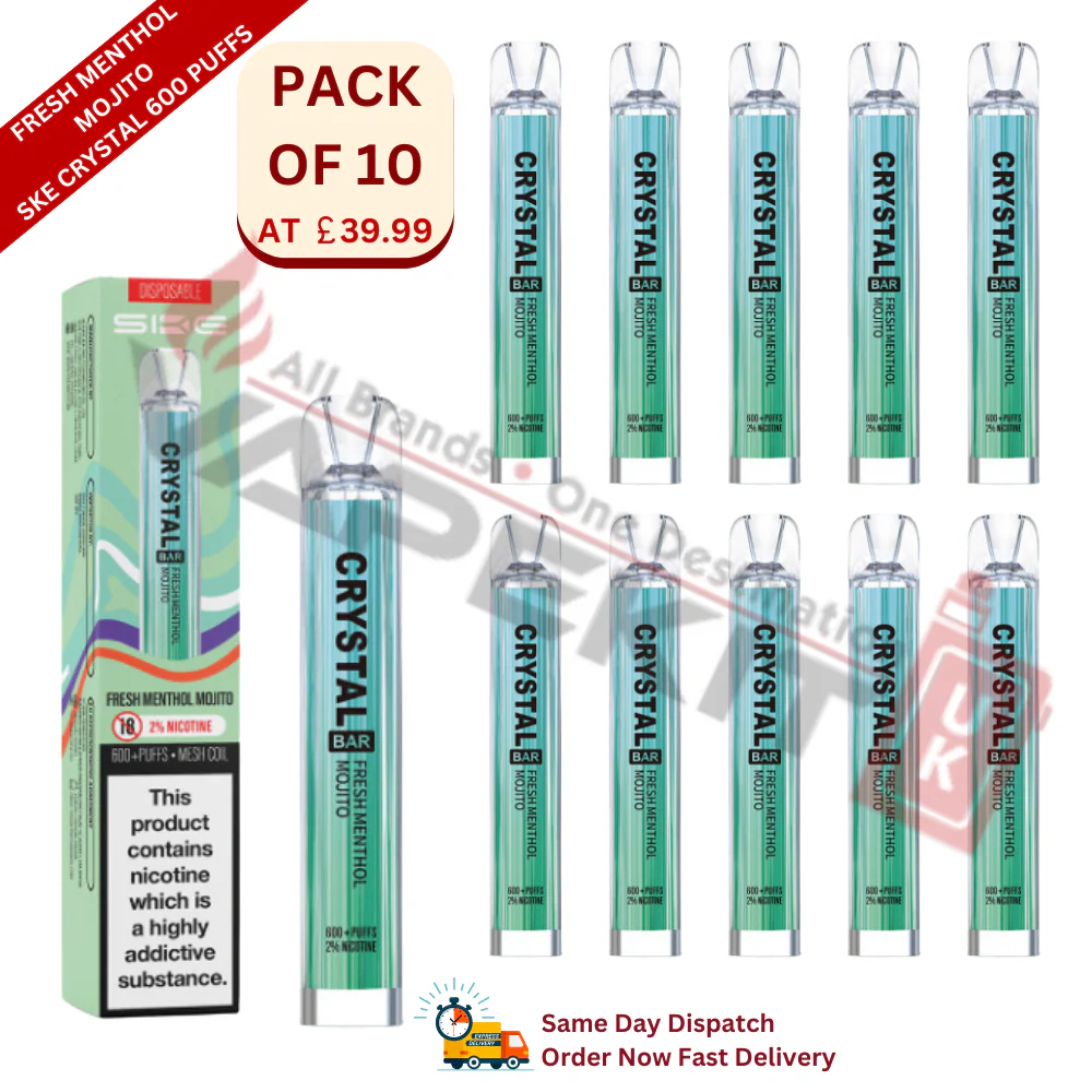 Fresh Menthol Mojito SKE Crystal 600 Puffs Prefilled Vape Device 10 Pack