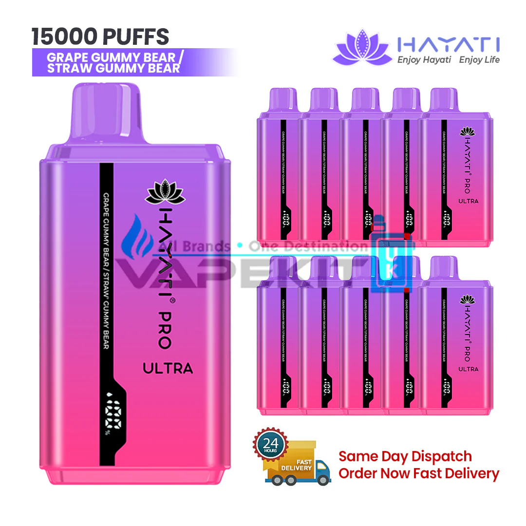 Hayati Pro Ultra 15k Puffs Grape Gummy Bear/Straw Gummy Bear Prefilled Vape