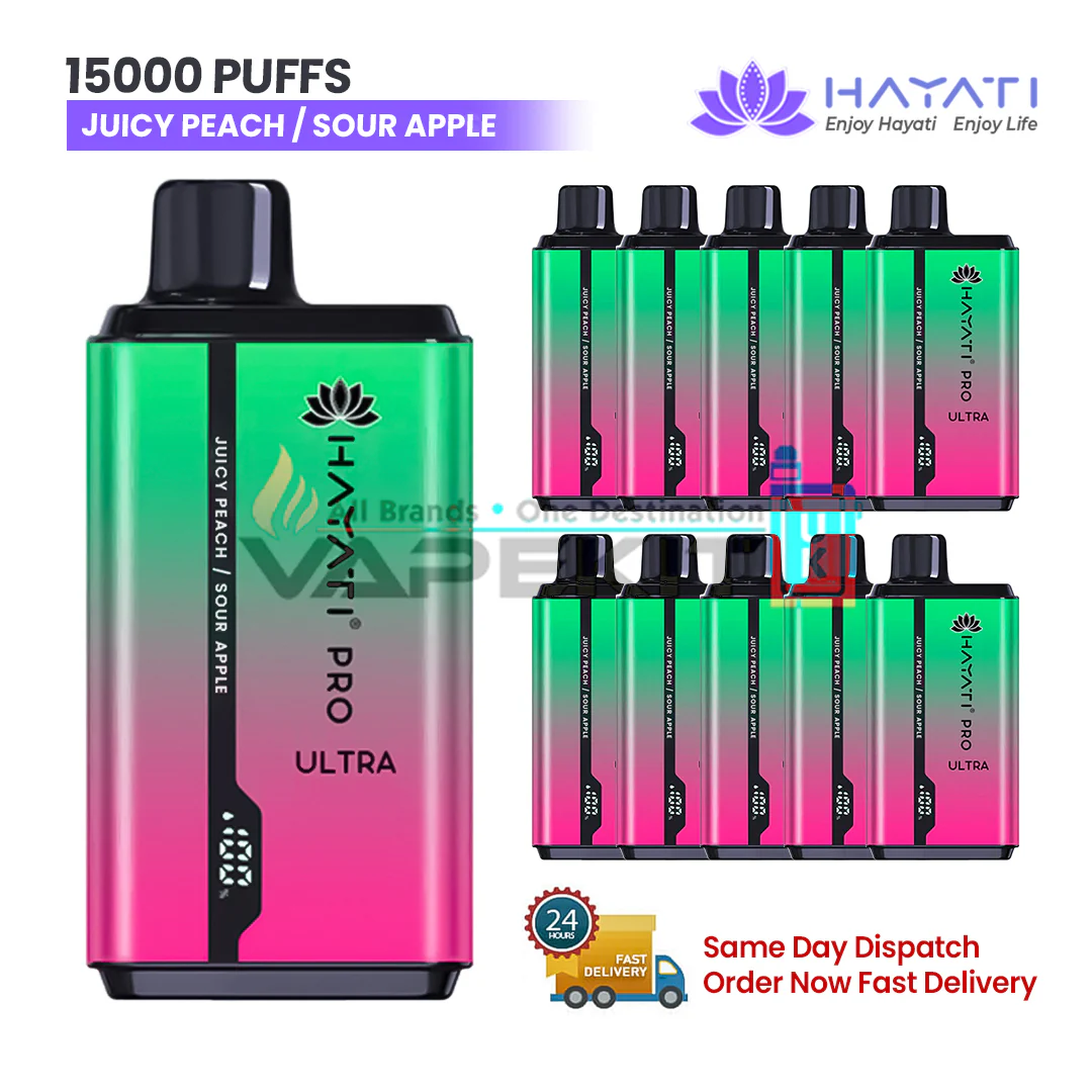 Sour Apple/Juciy Peach Hayati Pro Ultra 15000 Puffs Prefilled Vape