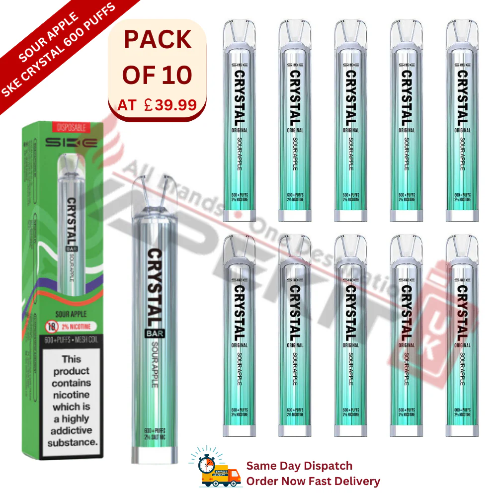 Sour Apple SKE Crystal 600 Puffs Prefilled Vape Device 10 Pack