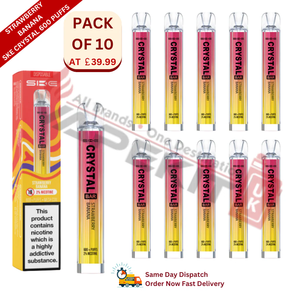 Strawberry Banana SKE Crystal 600 Puffs Prefilled Vape Device 10 Pack