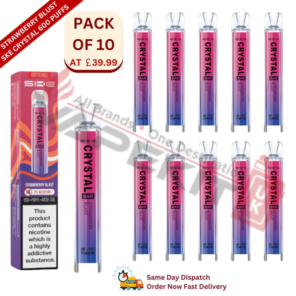 Strawberry Blust SKE Crystal 600 Puffs Prefilled Vape Device 10 Pack