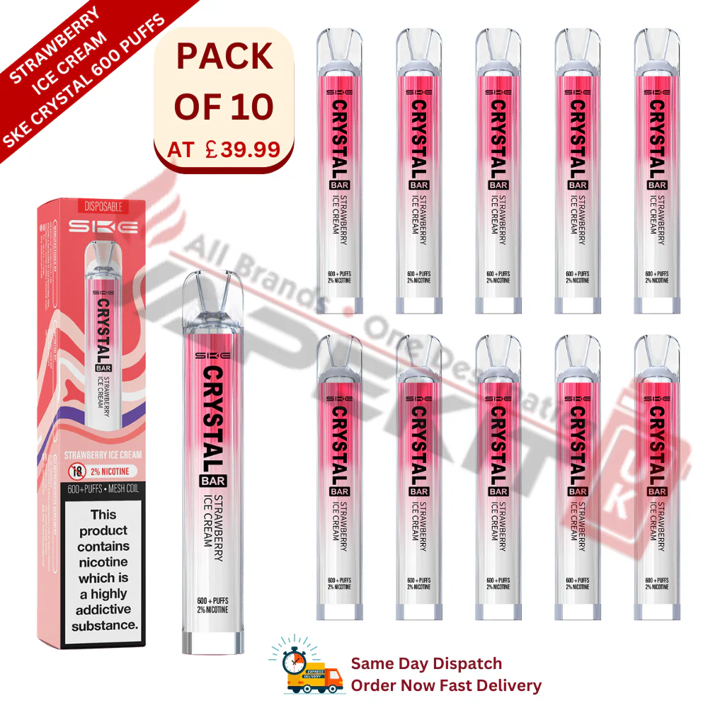 Strawberry Ice Cream SKE Crystal 600 Puffs Prefilled Vape Device 10 Pack